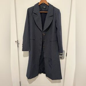 Notched Collar Striped Button Pocket Coat